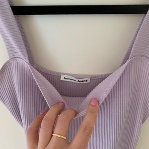 Purple reformation top, cotton, square line.